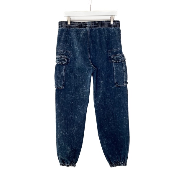 Norma Kamali Pants Dark Blue Acid Wash Boyfriend Cargo Sweat Jogger - Picture 5 of 5